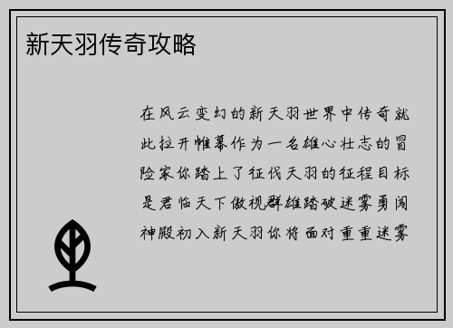 新天羽传奇攻略