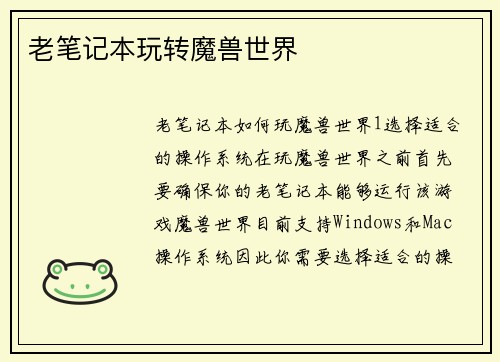 老笔记本玩转魔兽世界